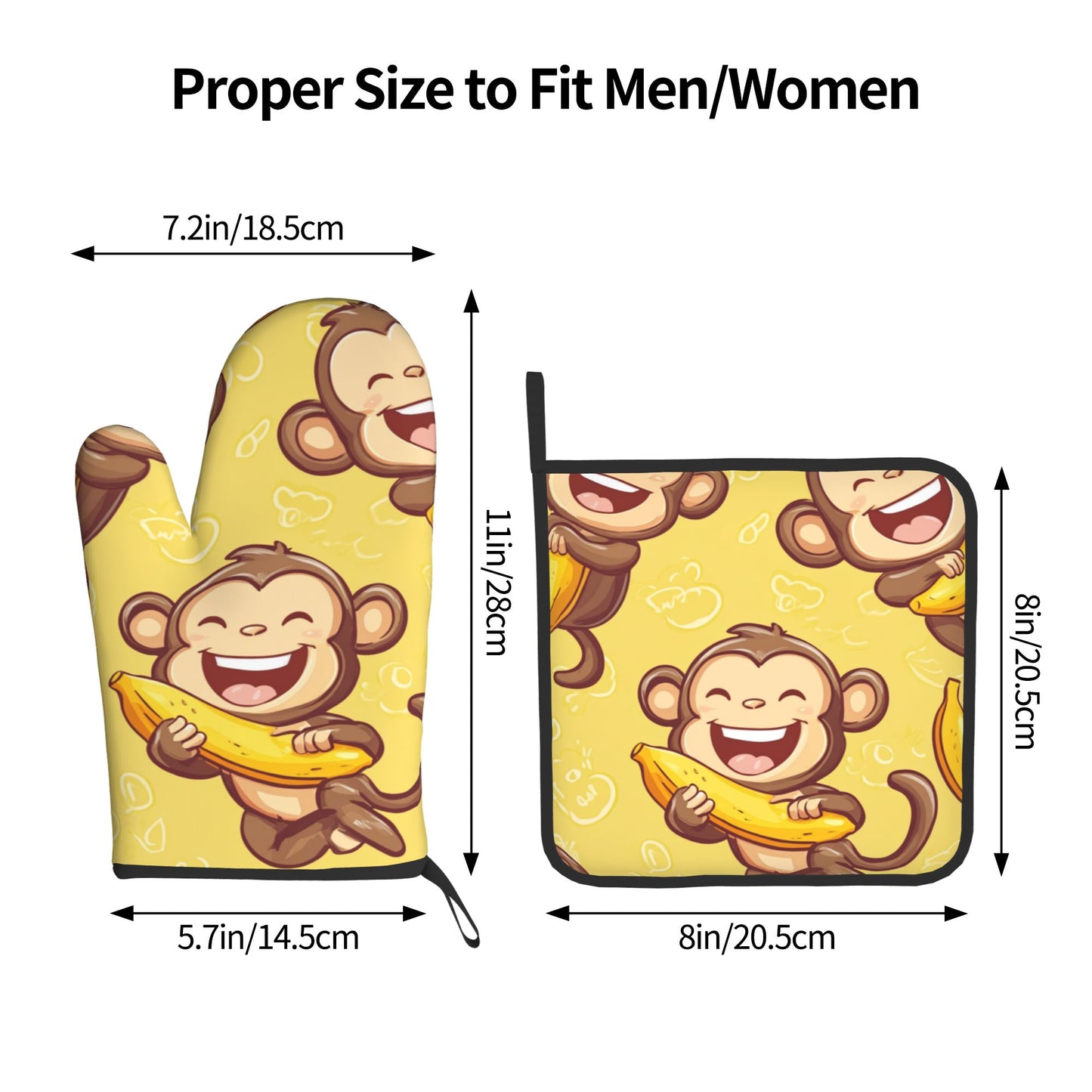 Cute Banana Monkey Kitchen Baking Set (Oven Mitt + Pot Holder): A Practical Combo Bringing Fun and Childlike Joy to Cooking