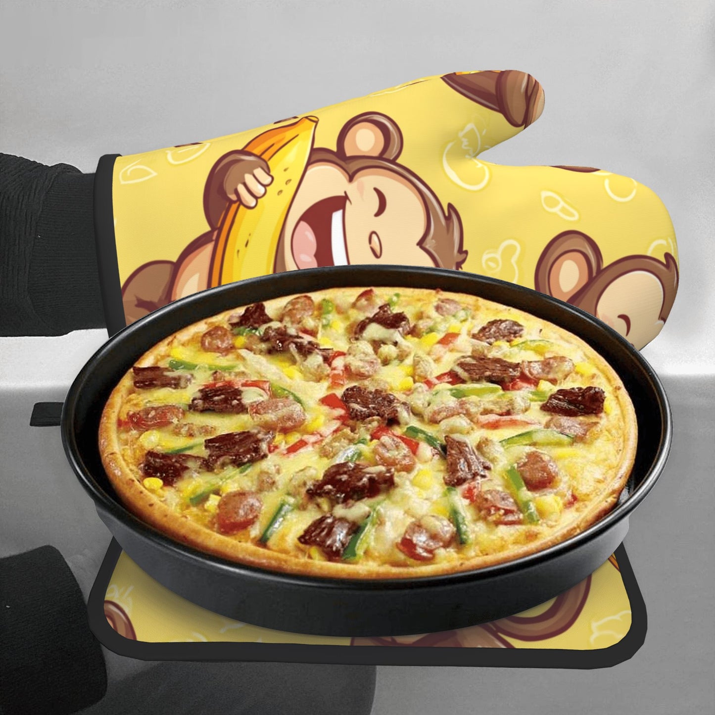 Cute Banana Monkey Kitchen Baking Set (Oven Mitt + Pot Holder): A Practical Combo Bringing Fun and Childlike Joy to Cooking