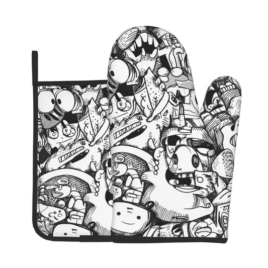 Graffiti - Style Fun Monster Kitchen Baking Set (Oven Mitt + Pot Holder): Injecting Trendy Art Vibe into the Kitchen