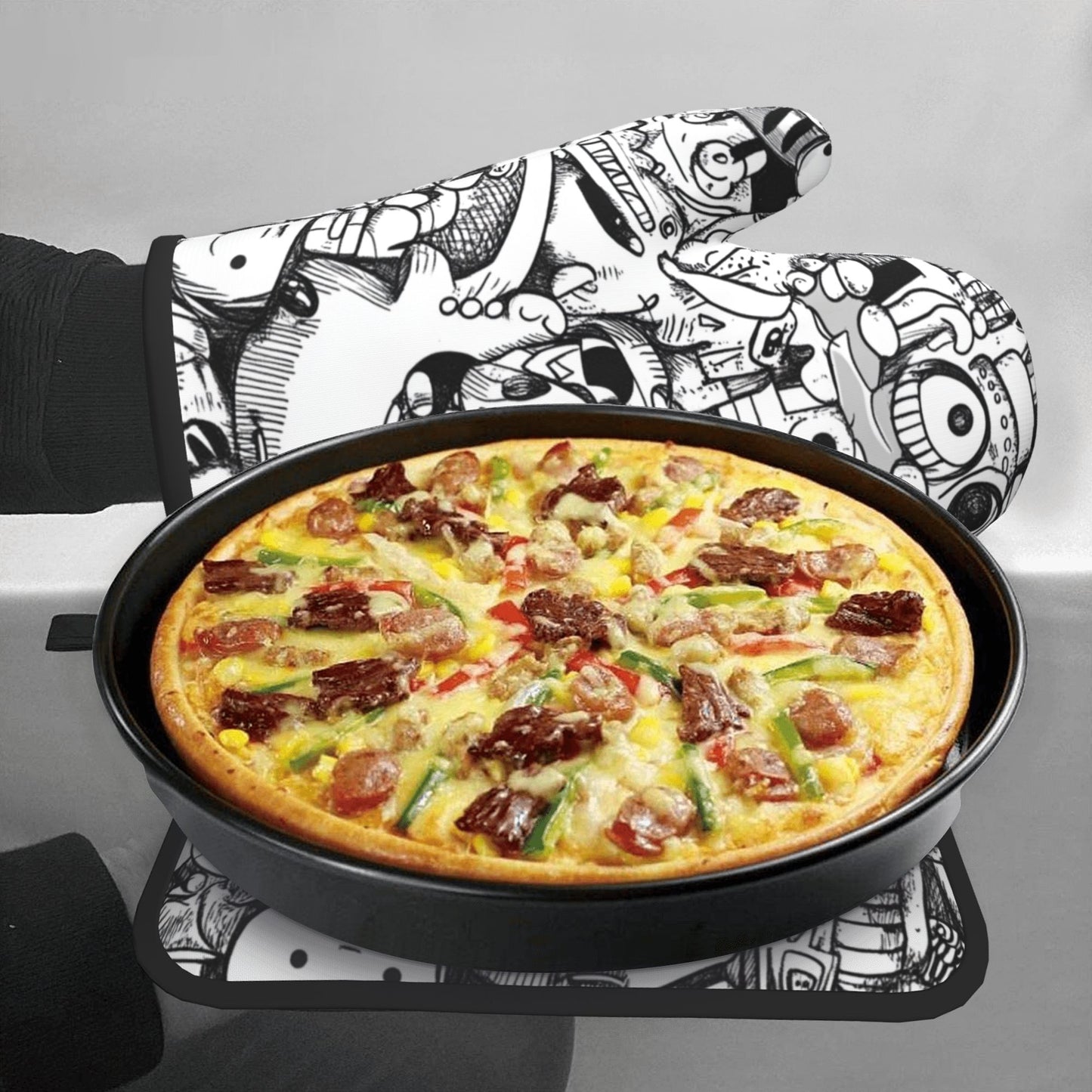 Graffiti - Style Fun Monster Kitchen Baking Set (Oven Mitt + Pot Holder): Injecting Trendy Art Vibe into the Kitchen