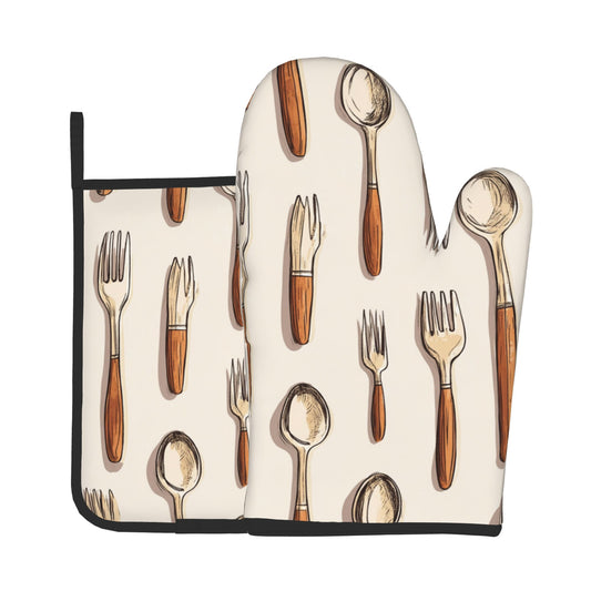 Vintage Utensil - Printed Kitchen Baking Set (Oven Mitt + Pot Holder): Add a Touch of Classic Elegance to Cooking