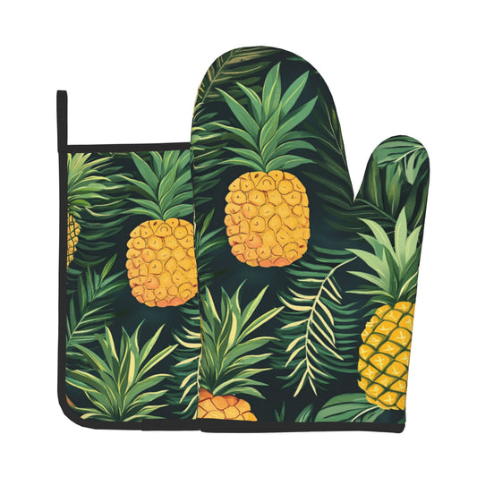 Tropical Pineapple - Printed Kitchen Baking Set (Oven Mitt + Pot Holder): Bring Summer Island Vibe into the Kitchen
