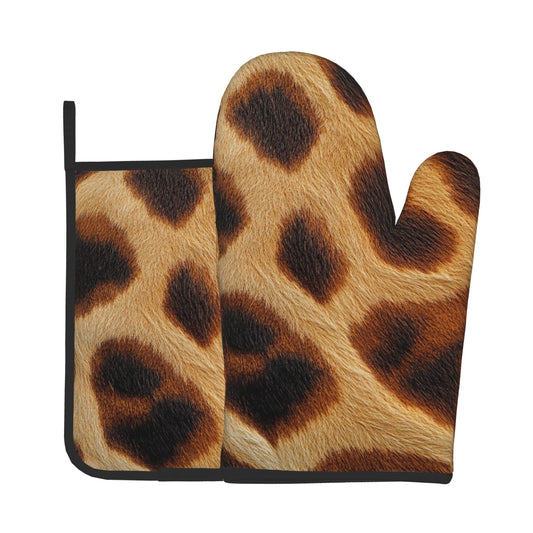 Wild Leopard Print Kitchen Baking Set (Oven Mitt + Pot Holder), Fashionable Protective Combo