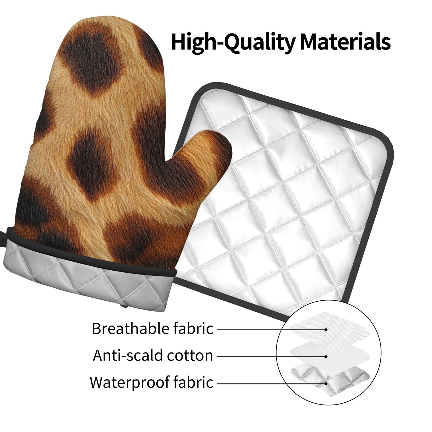 Wild Leopard Print Kitchen Baking Set (Oven Mitt + Pot Holder), Fashionable Protective Combo