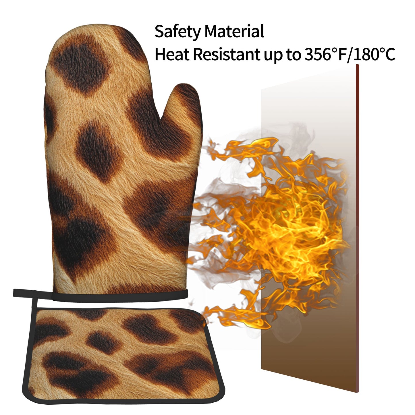 Wild Leopard Print Kitchen Baking Set (Oven Mitt + Pot Holder), Fashionable Protective Combo