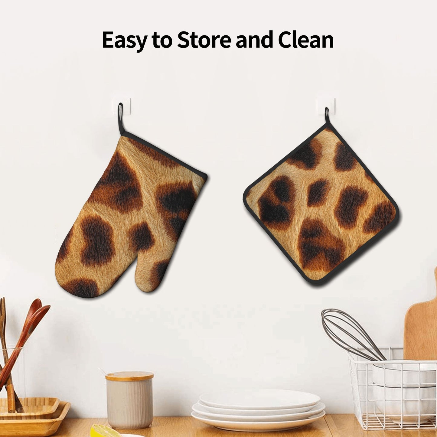 Wild Leopard Print Kitchen Baking Set (Oven Mitt + Pot Holder), Fashionable Protective Combo